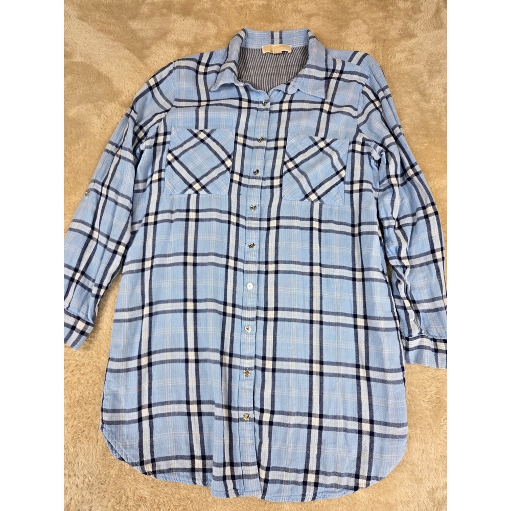 Michael Kors Blue Plaid Long Sleeve Button‎ Up Shirt Dress Tunic Size 12